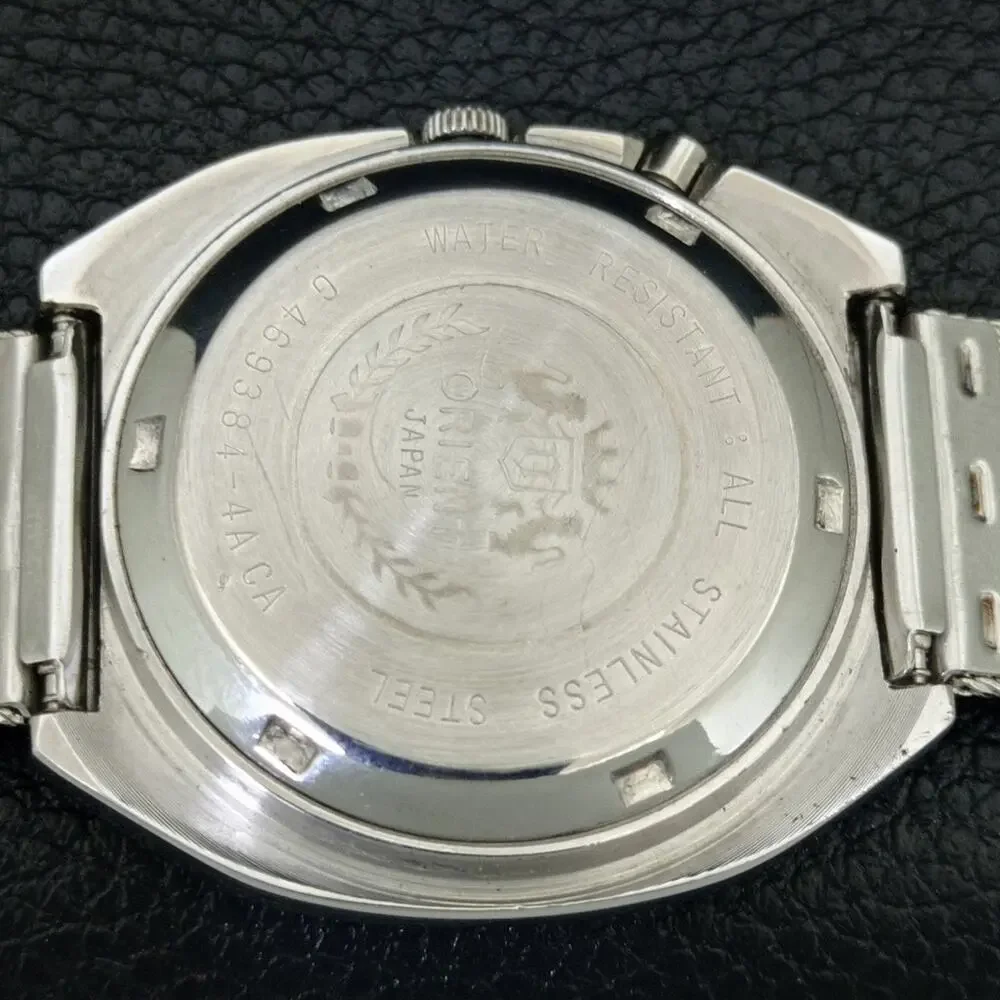 Vintage 1987 Square Orient Automatic Mens Silver Watch W/daydate & Black accents